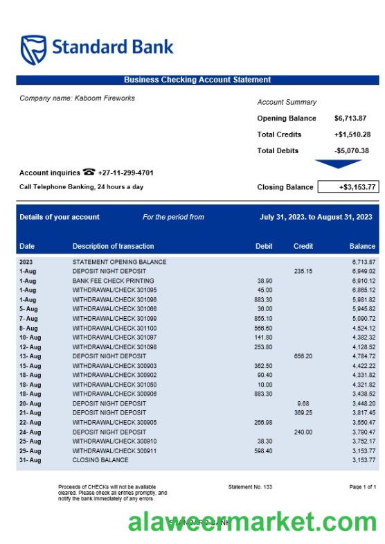 Standard Bank organization statement Word and PDF template